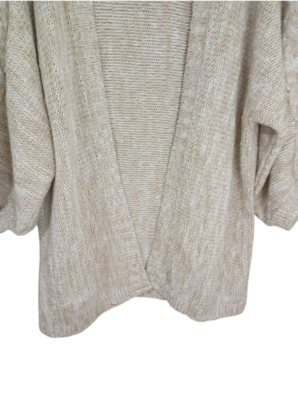 Anthropologie Chunky Knit Fringe Sleeve Open Front Cardigan One Size Beige/Tan - Picture 5 of 12